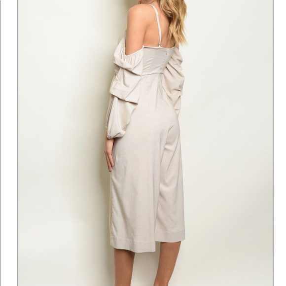 Brand New Chic Taupe Long Sleeve Unique Jumpsuit - Picture 2 of 7